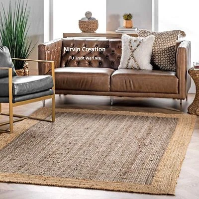 Rug Jute Handmade Carpet 100% Natural Jute Style Rug Braided Modern Rustic Look - Image 1 of 4