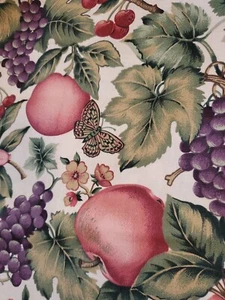 Vntg Sewing VIP Fruit Berries Cherry Grapes Apples Butterfly 30.5x45" Cotton - Picture 1 of 6