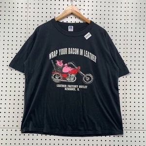 VTG 80s Pig Motorcycle Shirt Mens Black Single Stitch Funny Made USA 24x26.5 - Picture 1 of 17