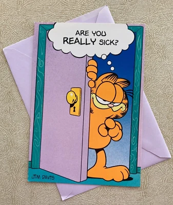 Vintage Garfield the Cat Are You Really Sick Get Well Soon Card Jim Davis - Image 1 of 3