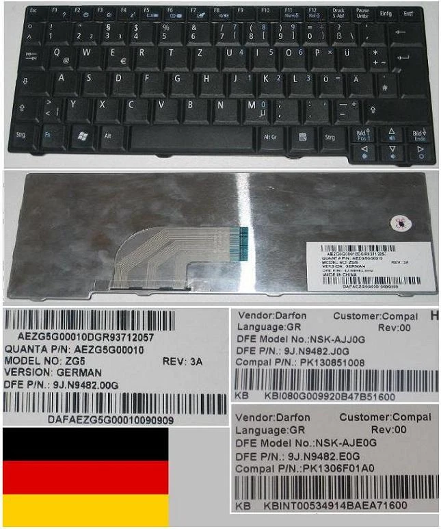 Keyboard Qwertz German Acer Aspire One ZG5 NSK-AJJ0G AJE0G 9J.N9482.E0G Black - Image 1 of 1