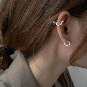 Women's 925 Silver Crystal Small Huggie Hoop Elegant Earrings Screw Back Stud - Picture 1 of 11