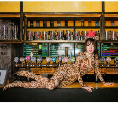Sexy Leopard Print Long Sleeve Catsuit Jumpsuit Women Role Play Costume - Image 1 of 4