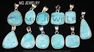 50 Pcs Lot Natural Larimar Gemstone 925 Silver Plated Bezel Pendants MF-354 - Picture 1 of 2