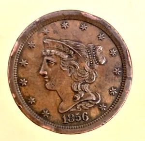 1856 Braided Hair Half Cent - Only 54,000 minted - Pre-Civil War Coin U.S. Coin - Picture 1 of 3
