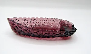 L.G. Wright Glass 1960's Amethyst Purple Daisy and Button Canoe Boat Ashtray - Picture 1 of 13
