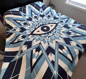 Blue White Geometric Starburst Center Eye Tapestry 84x48 Earthbound Trading Co - Picture 1 of 12