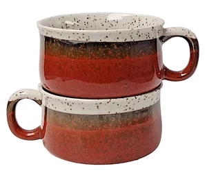 Pair of Speckled Rustic Glazed Pottery Soup or Coffee 12oz Mugs - Picture 1 of 7