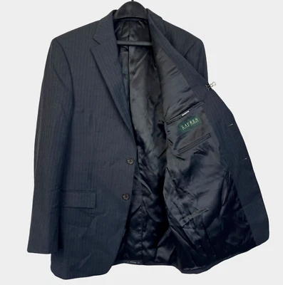 Blazer Ralph Lauren 38R 100% Lana Abrigo Deportivo Traje Chaqueta Negro Carbón Rayas Foto 1 de 4