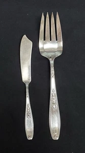 1847 ROGERS AMBASSADOR Silverplate 1919 Meat Serving Fork Butter Knife Vtg - Picture 1 of 9