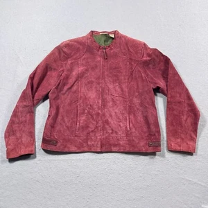 VTG Ruff Hewn Leather Jacket Women XL Red Moto Style Leather Zip Front Y2K - Picture 1 of 9