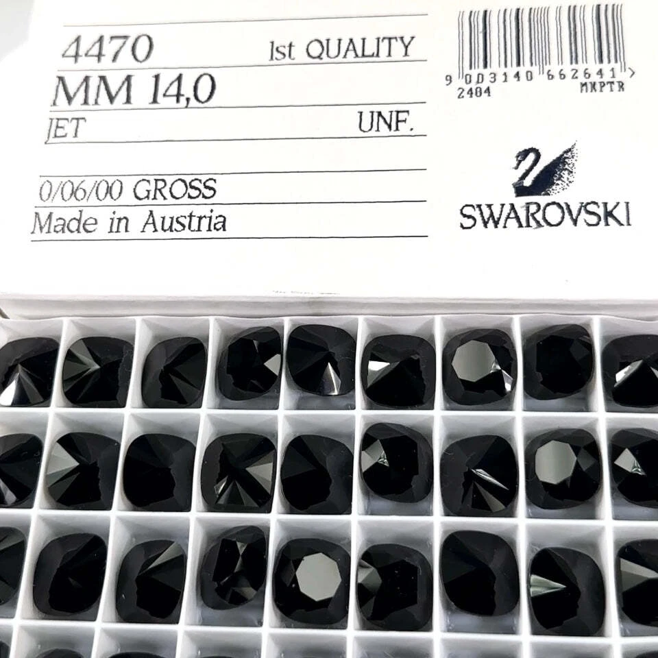 Swarovski 4470 Jet Black Unfoiled Pointed Back Cushion Square Stones 4pcs 14mm - Image 1 of 1