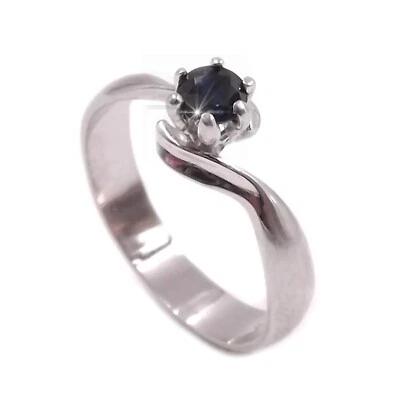 Anello solitario da donna in argento 925 con Zaffiro Naturale rodiato oro bianco - Immagine 1 di 4