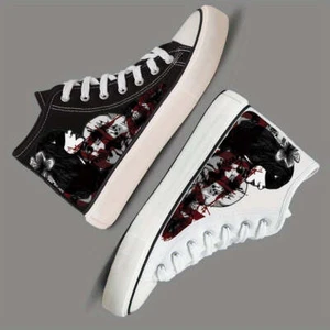 Trendy Skull And Anime Pattern High Top Canvas Shoes For Men, Lace Up Non Slip C - Picture 1 of 8