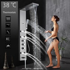 Thermostaic Shower Panel Tower Rain&Waterfall Massage Body System Sprayer Mixer