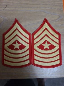 PAIR OF USMC E-9 SERGEANT MAJOR CHEVRONS, Gold Red Dress Blues - Picture 1 of 2