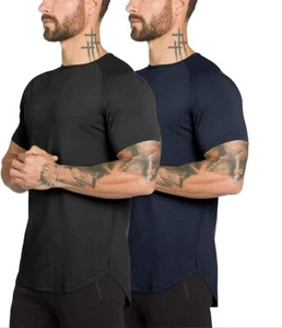 Mens Gym Workout Slim Fit Short Sleeve TShirt Cotton Performance Athletic Size S - Picture 1 of 11