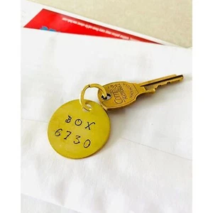 Box Number Mail Mailbox # Keychain PO Box Customizable Hand-Stamped Brass Metal - Picture 1 of 7