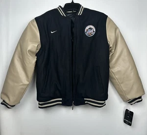 Nike NY Mets Baseball Letterman Jacket Reversible Wool &Leather Youth L 16/18 - Picture 1 of 19