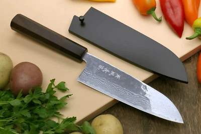Cuchillo de Chef Yoshihiro 440C Acero Inoxidable 16 Capas Martillado Damasco Santoku Foto 1 de 2