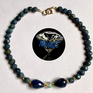 9CT GOLD BLUE CORAL, SAPPHIRE and FIRE OPAL BRACELET ALL NATURAL, HANDMADE UK - Picture 1 of 5