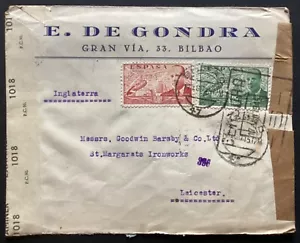 SPAIN 1945 Double Censor cover from Bilbao to Leicester (K1284) - Picture 1 of 2