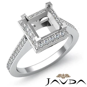 Halo Pave Proposed Princess Semi Mount Diamond Engagement Ring 14k W Gold 0.5Ctw - Picture 1 of 6