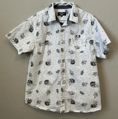 Halloween Skull Shirt CL Eighty Eight Alien Men’s Black White Skeleton Pattern - Image 1 of 4