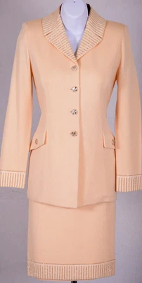 ST.JOHN женщин вязаный персик блестки золото запонки отделки со стразами куртка юбка размер 2-4 - Изображение 1 из 4