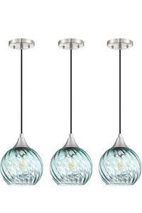 3 Pack 1 Light Hanging Kitchen Island Pendant Green Glass Brushed Nickel - Picture 1 of 11