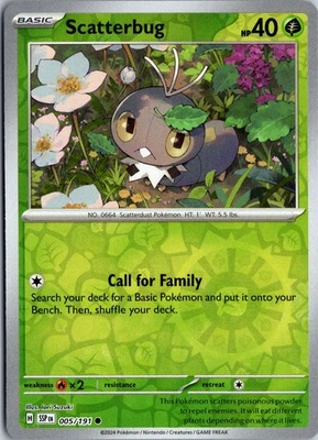 Scatterbug - SV08: Surging Sparks #005/191 Reverse Holo Common - Image 1 of 2