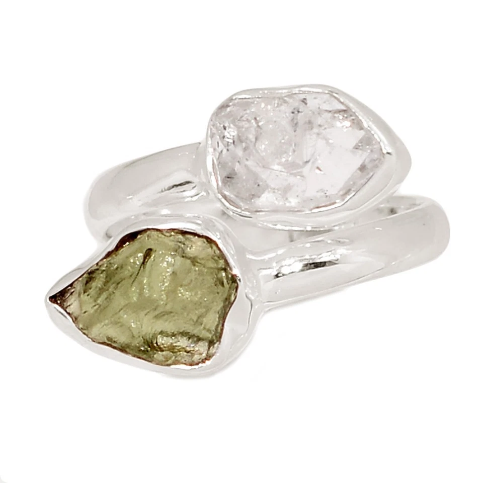 Anillo de plata 925 con diamantes y moldavita checos genuinos naturales s.6 CR75118 Foto 1 de 1