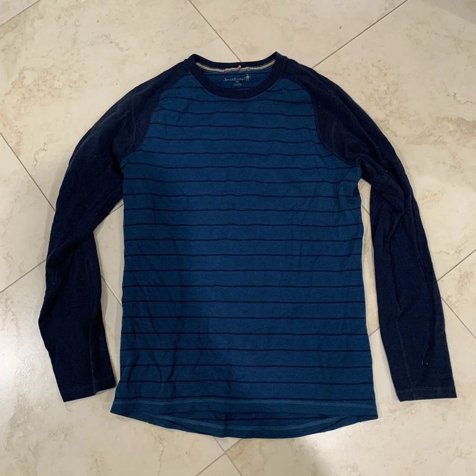 Smartwool Classic Thermal Merino Base Layer Crew Blue Stripe Size M - Image 1 of 4