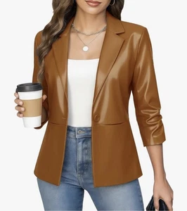 Mocha Brown Faux Leather Blazer Size Small Women’s  Business Casual - Picture 1 of 9
