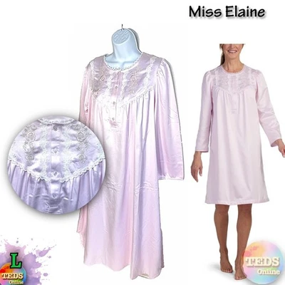 NWT Miss Elaine L Brushed Back Satin Lightweight Short Nightgown 651124M Pink - Image 1 of 4