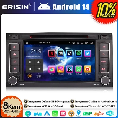 64GB CarPlay Android 14 GPS DAB+Autoradio Navi Für VW Touareg T5 Multivan DSP CD - Bild 1 von 4
