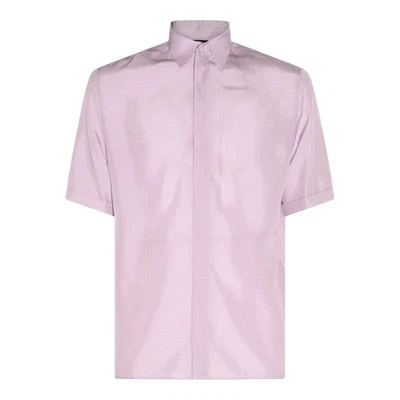 New FENDI Short Sleeve Pinstripe Silk Shirt Mens 39 Lilac Purple Pink Roma Italy - Image 1 of 4