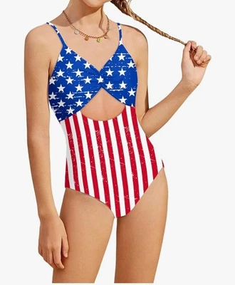 Girls Swimsuit One Piece Bathing Suits Color Block Swimwear & Cover Up Sz 13-14Y - Image 1 of 4