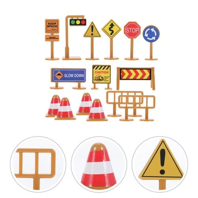  2 Sets Traffic Road Sign Toys Miniature Traffic Barricades Signs Early - Image 1 of 4