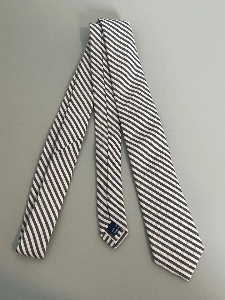 La barra de corbata, corbata de cuello 100 % algodón, rayas diagonales grises y blancas Foto 1 de 4