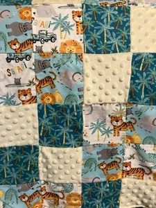 Baby Blanket Handmade Safari Theme  57” X 46” Super Soft Minky & Flannel - Picture 1 of 4