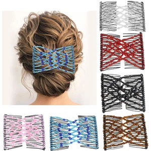 6 Pcs Magic Hair Comb Elastic Beaded Hair Clips Women Stretchy Bride - Picture 1 of 12