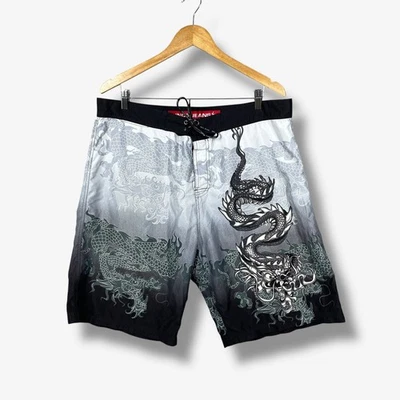 JNCO Jeans Dragon Swim Trunks Mens 38 Drawstring Flames Y2K Surf Retro - Image 1 of 4