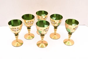 Set 6 Bicchieri Vino Veneziani Italiani Italia Murano Oro 24k e Smalto 5,25" - Foto 1 di 16