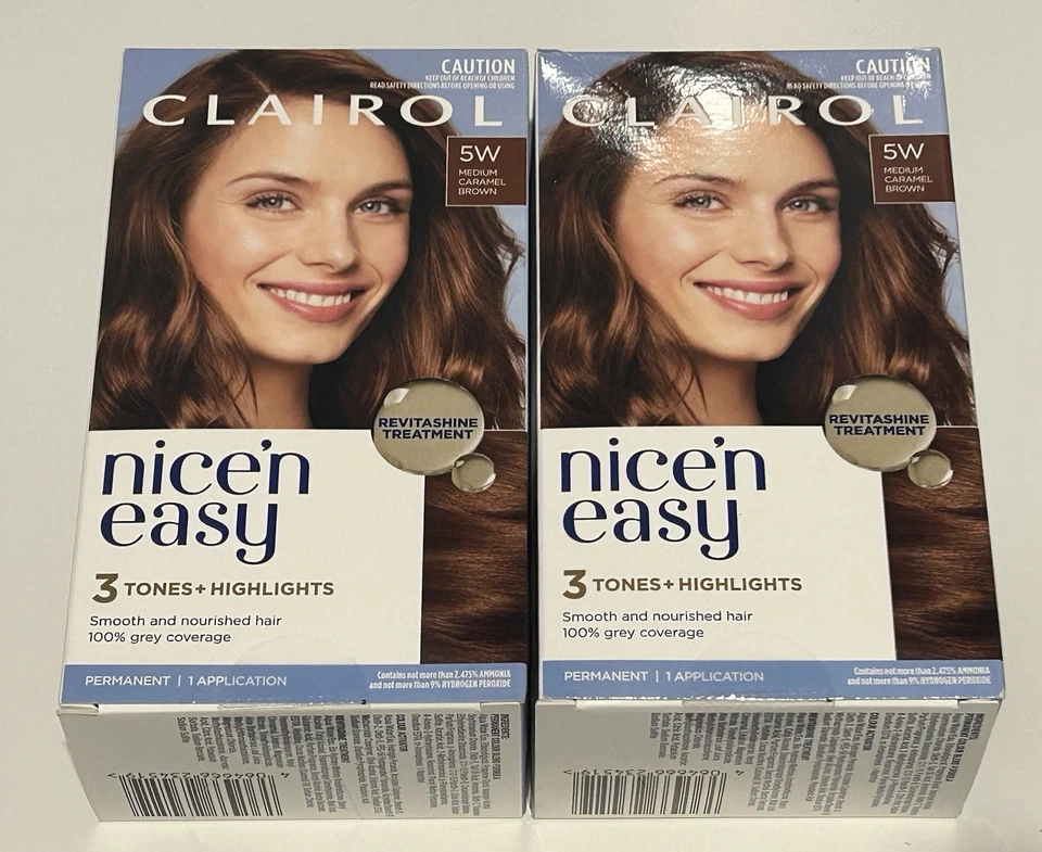 2 X CLAIROL NICE N Easy 5W Medium Caramel Brown Permanent Hair Dye - 3 Tones + - image 1 of 4