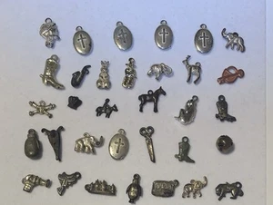 Lot Of 33 Vtg Cracker Jack Gumball Silver Tone Metal Charm Toy Prize Premium - Picture 1 of 5