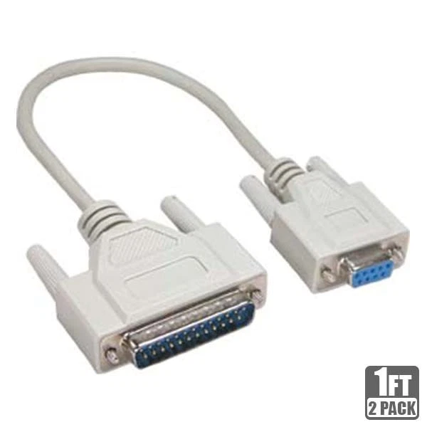 2 Pcs 1FT DB9 9-Pin Female to DB25 25-Pin Male Serial Cable Cord Converter Ivory - Image 1 of 1
