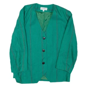 CARA BRUSSELS Womens Blazer Jacket Green Linen Striped S - Picture 1 of 6