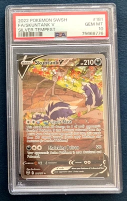 Pokemon Card PSA 10 Skuntank V 181/195 Silver Tempest Alt Art Full Art Holo 2022 - Image 1 of 4