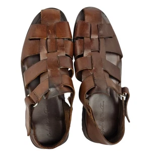 John W. Nordstrom Sandals Size 11.5 Brown Leather Fisherman Strap Italian Made - Picture 1 of 7